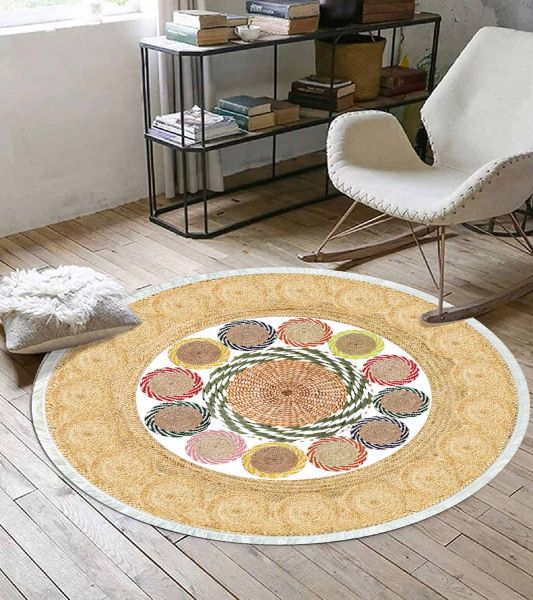 Birkilim Yuvarlak Yıkanabilir Dekoratif Halı İpeksi Kaymaz Taban | MLN-IP-YU-SD-336