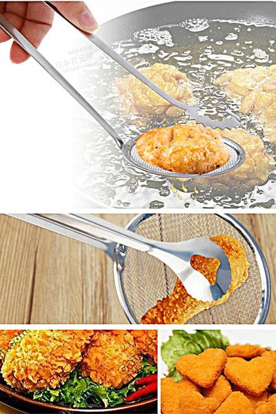 Pinces à frire de luxe avec passoire en acier inoxydable