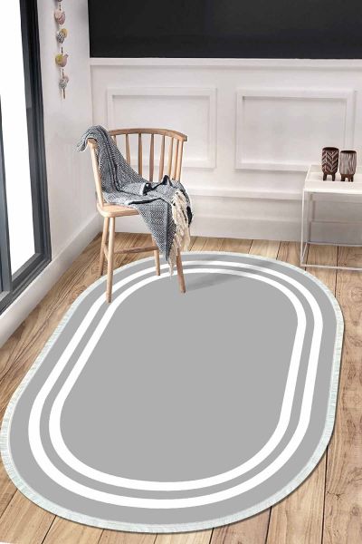 Birkilim Oval Yıkanabilir İpeksi Kaymaz Taban Dekoratif Halı | MLN-IP-O-HT-528