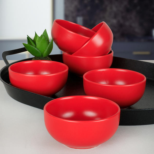 Mat Kırmızı Bulut Çorba Kasesi 12 Cm 6 Adet | Keramika