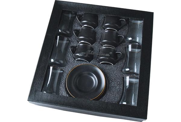 Almina Çay ve Kahve Seti | Bardak ve Fincan | Siyah | 18 Parça | Al-8296