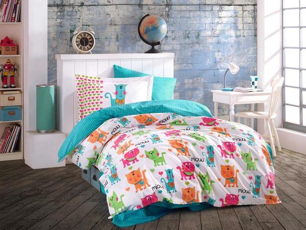 Miouu Tek Kişilik Nevresim Takımı Turkuaz | Hobby