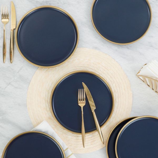 Nordic Gold Mat Lacivert Pasta Tabağı 22 Cm 6 Adet | Keramika