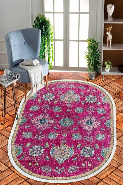 Birkilim Oval Yıkanabilir İpeksi Kaymaz Taban Dekoratif Halı | MLN-IP-O-HT-750