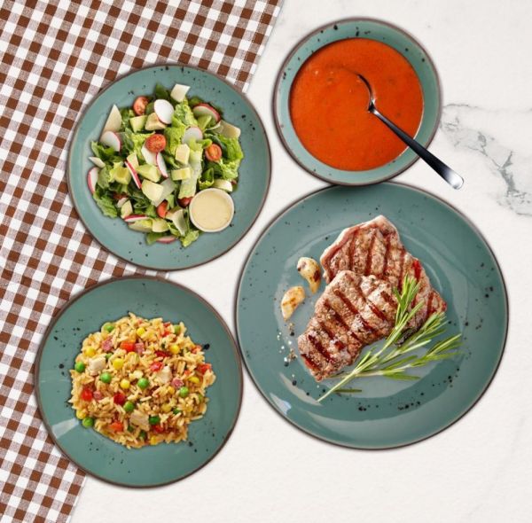 Asaf 24 Parça Porselen Yemek Takımı Antik Turkuaz