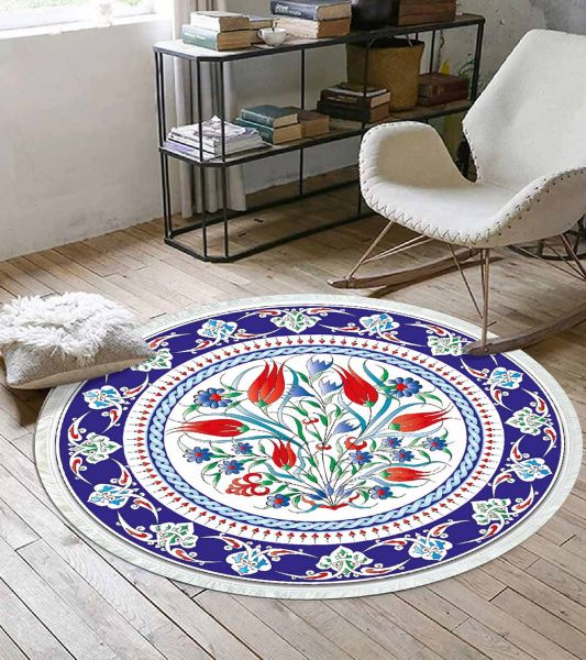 Birkilim Yuvarlak Yıkanabilir Dekoratif Halı İpeksi Kaymaz Taban | MLN-IP-YU-SD-100