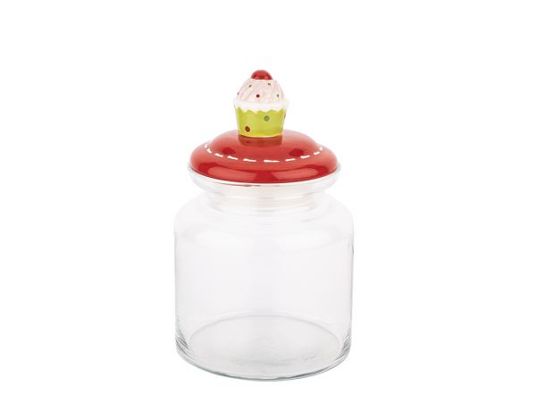 Tantitoni | Cupcake Seramik Kapaklı Cam Kavanoz 1085 ml