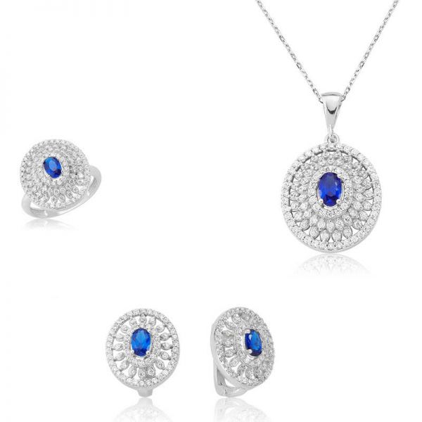 Gümüş Çiçek Desenli Bayan Set