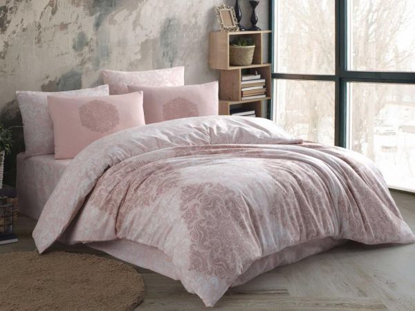 Helen Çift Kişilik Ranforce Nevresim Takımı Pudra