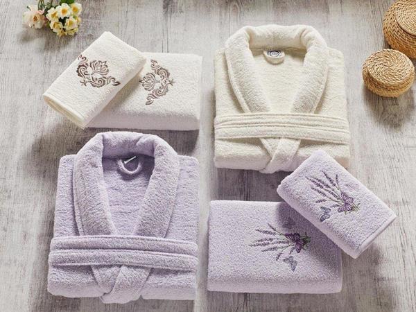 Ardora Bukle Aile Bornoz Takımı Lila Krem