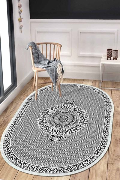 Birkilim Oval Yıkanabilir İpeksi Kaymaz Taban Dekoratif Halı | MLN-IP-O-HS-563