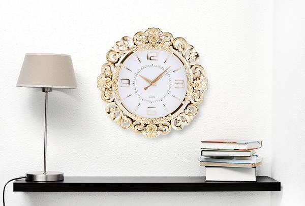 Almina Dekoratif Gül Desenli Duvar Saati - Altın Rengi