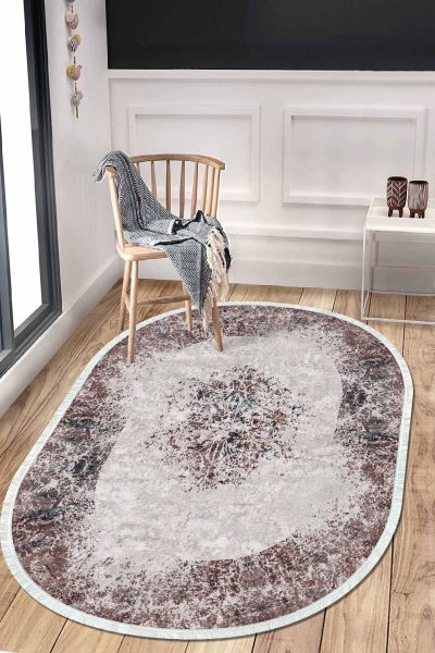 Birkilim Oval Yıkanabilir İpeksi Kaymaz Taban Dekoratif Halı | MLN-IP-O-HT-198