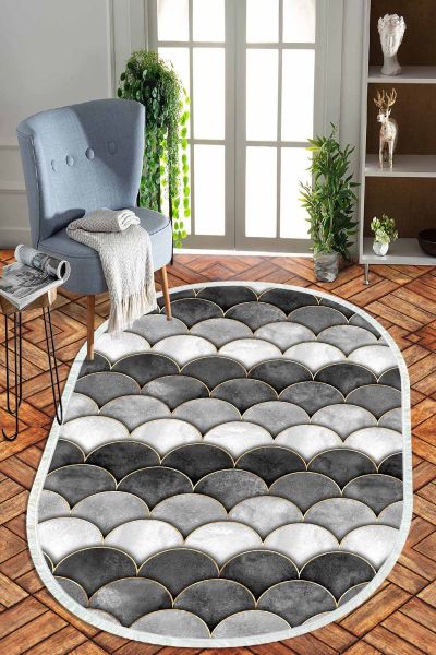 Birkilim Oval Yıkanabilir İpeksi Kaymaz Taban Dekoratif Halı | MLN-IP-O-HT-1376