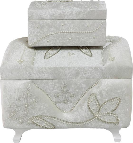 Dekonaz İnci İşlemeli Çeyiz Sandığı Kreme