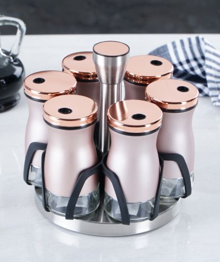 مطبخ اكار | طقم بهارات 6 قطع زجاج مع ستاند