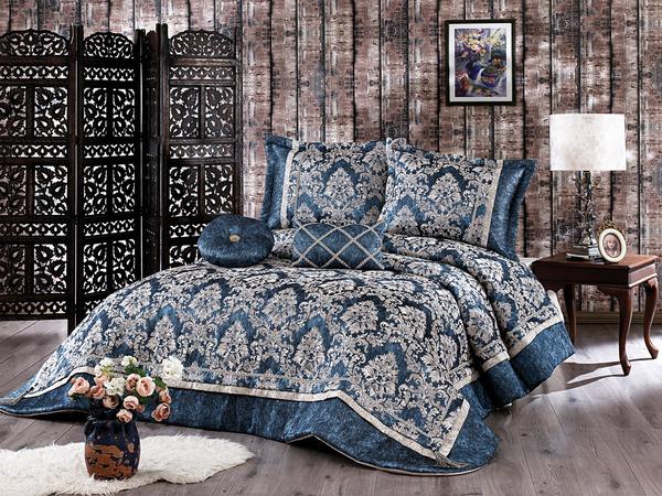 Osmanlı Çift Kişilik Yatak Örtüsü Gece Mavisi