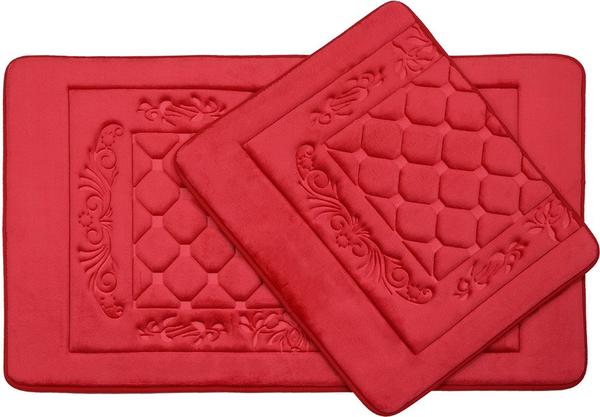 Almina Premium Kare Desenli Banyo Paspas Seti 2 Parça Maxi | Kırmızı