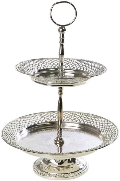 Dekonaz İşlemeli Etajer 2 Katlı Servis Tabağı Metal