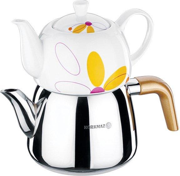 Korkmaz Bonjour Çaydanlık Porselen Demlik Paslanmaz Çelik 2.9lt | İndüksiyon | A068