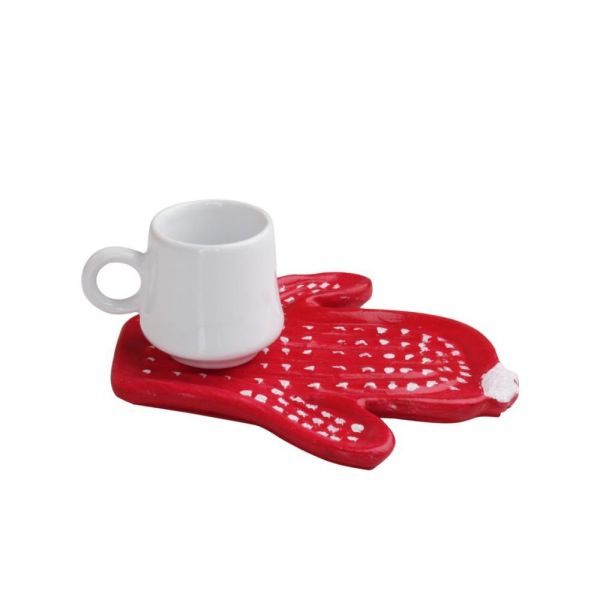 Asaf Seramik Kaktüs Tekli 2 Parça Kahve Fincan Takımı Kırmızı