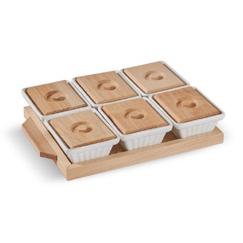 Alper Home Ahşap Kapaklı 6'lı Seramik Kahvaltılık Sosluk