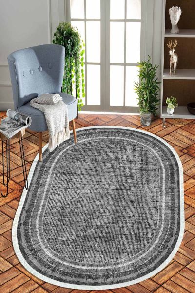 Birkilim Oval Yıkanabilir İpeksi Kaymaz Taban Dekoratif Halı | MLN-IP-O-HT-972