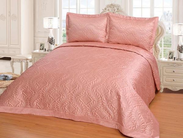 Saten Yatak Örtüsü Seti Çift Kişilik Elmas Pembe