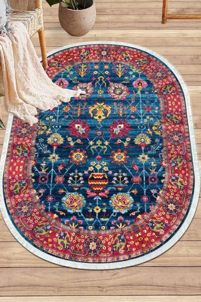 Birkilim Oval Yıkanabilir İpeksi Kaymaz Taban Dekoratif Halı | MLN-IP-O-HY-894