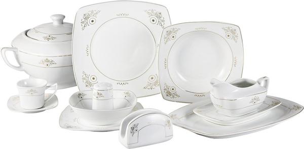 Schäfer 86 Teiliger Porzellan Tafelservice Set Blumenmuster Quadrat | 12 Personen | 31015