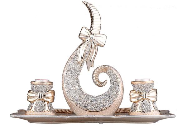 Almina 4 Parça Porselen Dekoratif Mumluk | Altın | AL-4212-C