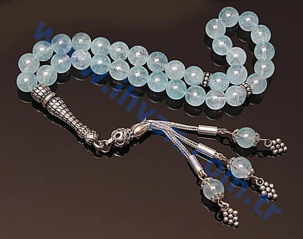 Chapelet en pierre de topaze bleue (argent sterling 925, 7 mm)