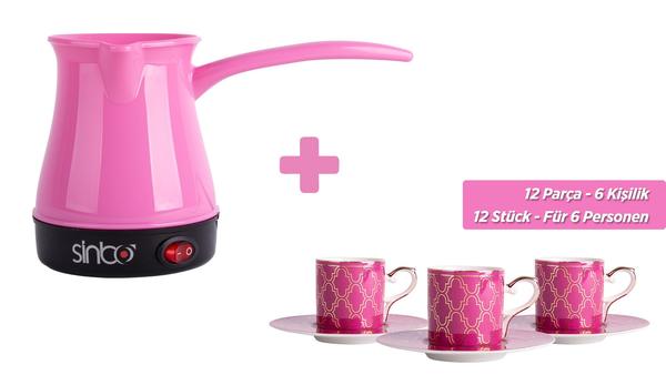 Sinbo Pembe Elektrikli Türk Kahve Makinesi & Hayal 6'lı Türk Kahve Seti