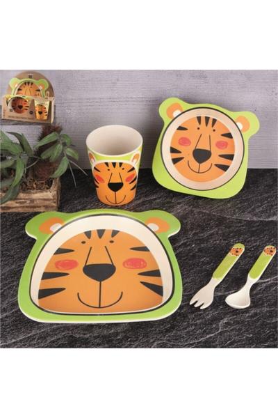 Bayev 5 Parça Bambu Fiber Mama Takımı Çocuklar İçin Mama Seti - Leopar