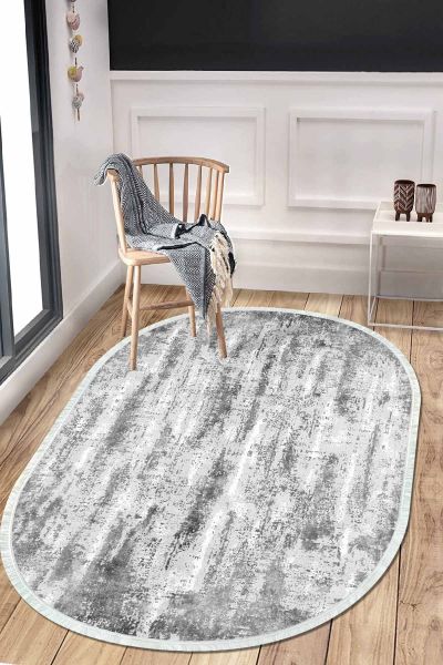 Birkilim Oval Yıkanabilir İpeksi Kaymaz Taban Dekoratif Halı | MLN-IP-O-HT-468