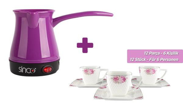Sinbo Mor Elektrikli Türk Kahve Makinesi & Duygu 6'lı Türk Kahve Seti