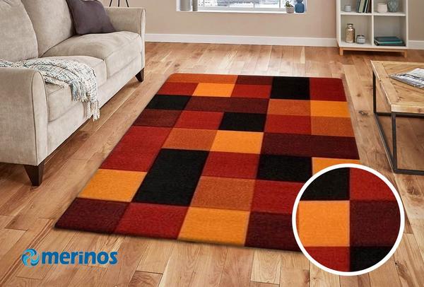 Merinos Brilliance Halı Kare Desenli | Kırmızı | 656-110-Red