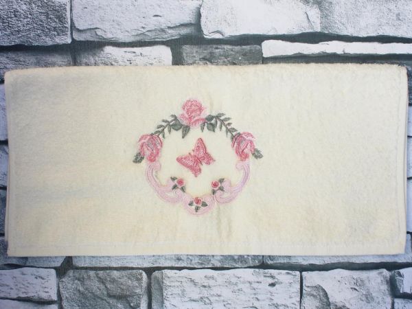 Dowry Land Pink Butterfly Embroidered Dowery Towel Cream