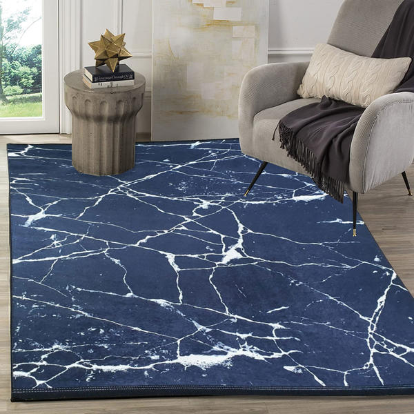 Siela | Mermer Desenli | Yıkanabilen Halı | Siyah | 1712-Schwarz