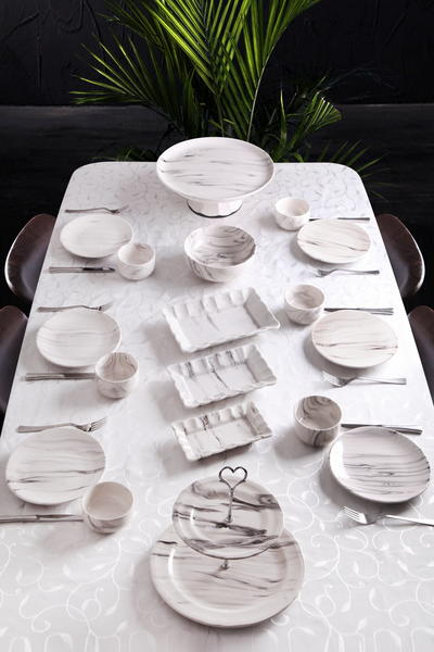 18 Piece Marble Pattern Breakfast & Dinner Set