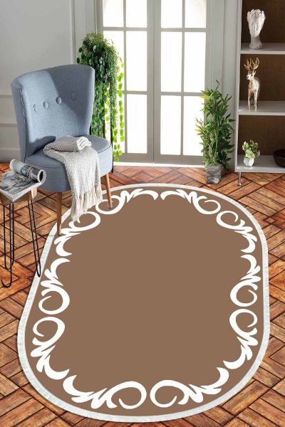 Birkilim Oval Yıkanabilir İpeksi Kaymaz Taban Dekoratif Halı | MLN-IP-O-HT-873