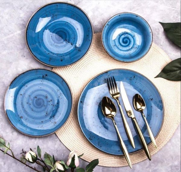 Asaf 24 Parça Porselen Yemek Takımı Reactiv Mavi