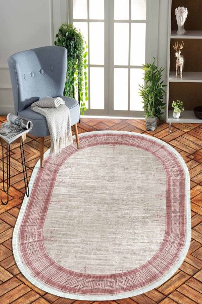 Birkilim Oval Yıkanabilir İpeksi Kaymaz Taban Dekoratif Halı | MLN-IP-O-HT-668