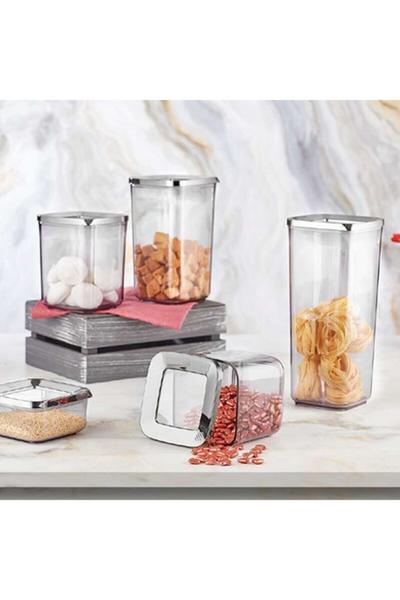 Vip Ahmet Kare Şeffaf Saklama Kabı 5'li Set | Füme Rengi Kapak | VIPAHMET-VP-113