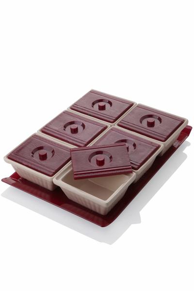 Plastik Tepsili Ve Kapaklı Seramik Kahvaltılık Takımı