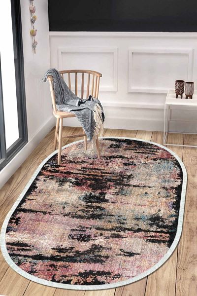 Birkilim Oval Yıkanabilir İpeksi Kaymaz Taban Dekoratif Halı | MLN-IP-O-HT-135