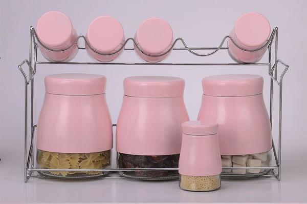 Schäfer Cam Kavanoz Seti 9 Parça Pembe