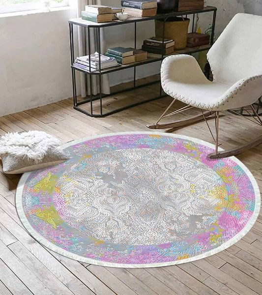 Birkilim Yuvarlak Yıkanabilir Dekoratif Halı İpeksi Kaymaz Taban | MLN-IP-YU-SD-232