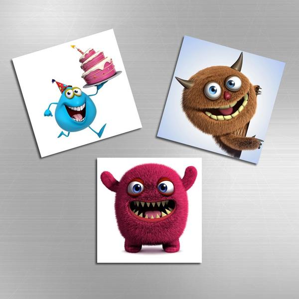 3tlg | Kühlschrankmagnete | Zeichentrickfiguren | Die Monster AG | Dekoartikel | Blau & Rosa & Braun | MAG-1104