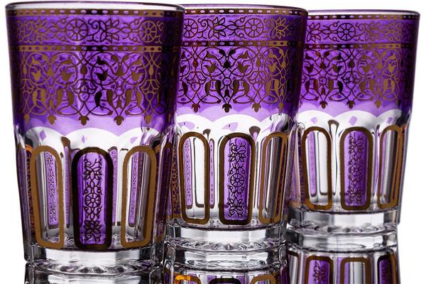 Bavary | Desenli Bardak | 12 Adet | Mor-Altın | By-2307-3